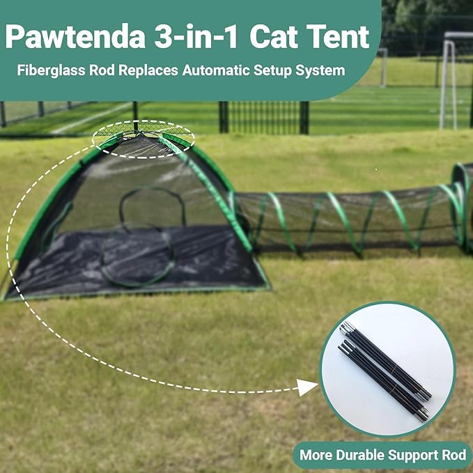 3-in-1 Outdoor Cat Enclosure, Portable Catio for Outside, Outdoor Cat Tent with 2 Tents and 1 Straight Tunnel, Green Enclosed Playpen for Kitty and Other Small Animals, Support Expansion