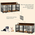 XXL Dog Crate Furniture for 2 Dogs, Extra Large Double Dog Cage Large Breed, Thick Wooden Dog Crate with Storage Rack, 72 Inch Double Dogs House Sturdy Dog Kennel with Removable Divider