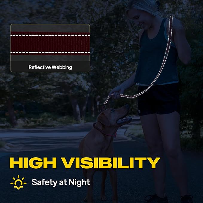 Fida 2-in-1 Slip Leads for Dogs with Double Handles, Tangle Free Leash for Large Dogs That Pull, Heavy Duty No Pull Training Leash Reflective Soft Padded for Large & Medium Breed(6ft,Red)