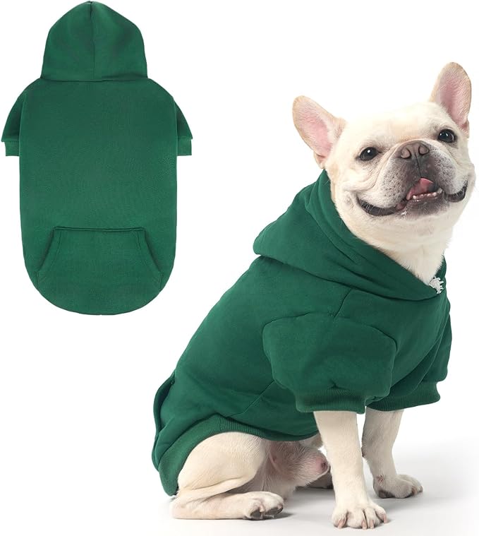 KOOLTAIL Basic Dog Hoodie - Soft & Warm Dog Sweater with Leash Hole and Pocket, Winter Coat, Cold Weather Clothes, Small to Large, Deep Green
