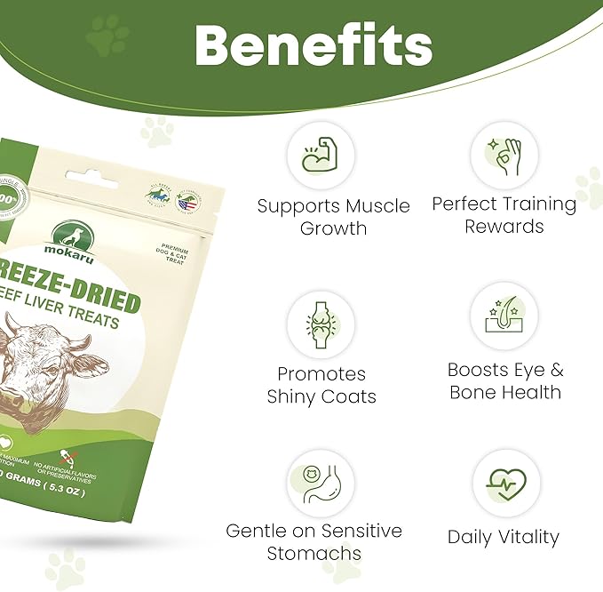 Freeze Dried Beef Liver Treats for Dogs & Cats, High Protein, Single Ingredient, Grain Free Dog Liver Treats, Healthy Training Snacks, Freeze Dried Liver for Dogs, 150g (5.3oz)