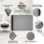 Dog Food Mat - Silicone Dog Mat for Food and Water - 28" x 20" Pet Feeding Mats with Residue Collection Pocket - Waterproof Dog Cat Bowl Mat with High Edges to Prevent Water Food Spills (Gray)