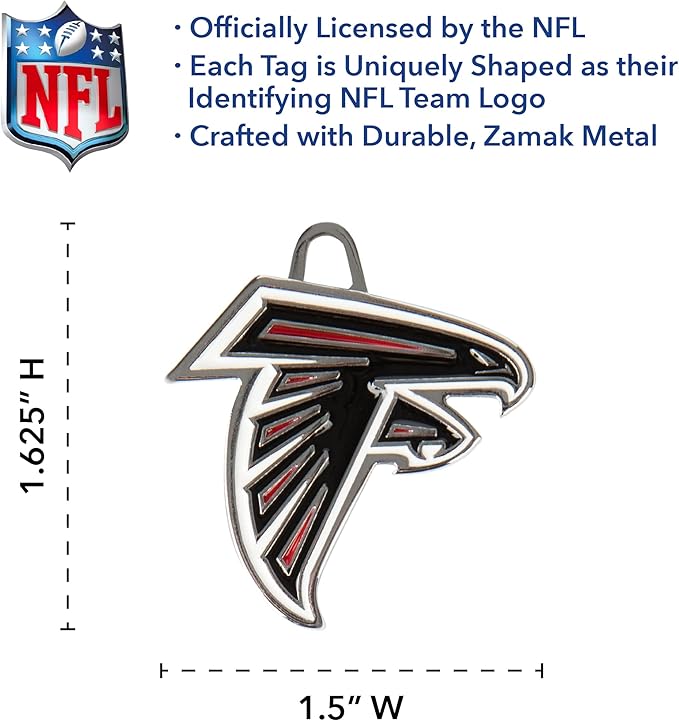 NFL Atlanta Falcons Engraving Pet ID Tags in 32 Team Logo Shapes Personalized Dog Tags and Cat Tags with 3 Lines of Customizable Text for Tracking & Safety. Stainless Steel Pet ID Tracking Tags