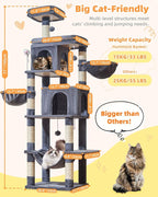 Taoqimiao Cat Tree, 77-Inch Cat Tower for Large Cats Multi-Level Cat Condos for Indoor Cats with 2 Condos, Extra-Lagre Platform, 2 Hanging Baskets, Hammock, 8 Scratching Posts, MS044G Smoke Gray