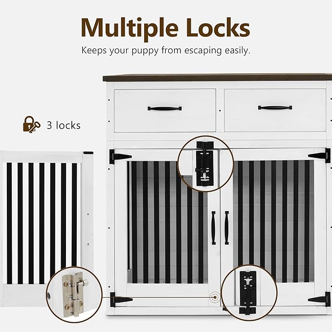 Lovupet Solid Wood Dog Crate Furniture, Medium Dog Cage with Adjustable Shelf and Storage Cabinet, 1775