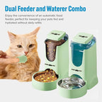 Automatic Cat Feeder Dog Water Bowl Dispenser – 2-Pack Automatic Dog Feeder with Silicone Mat, Pet Toothbrush – Safe Non-BPA Materials – Large Capacity for Small and Medium Animals Green