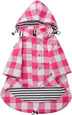Dog rain Coat Waterproof Raincoat Puppy Jacket with Legs Buttons Zipper Hood Drawstring Fit for Yorkie Terrier Schnauzer Poodle Border Collie Labrador Golden Retriever 8lbs to 80lbs Pink L
