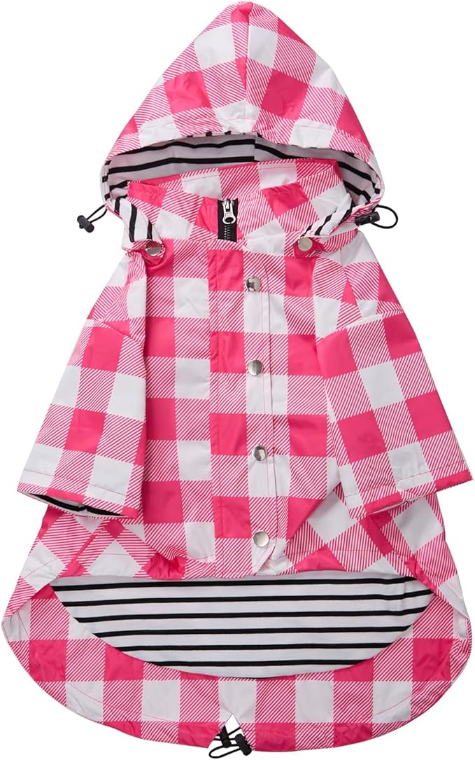 Dog rain Coat Waterproof Raincoat Puppy Jacket with Legs Buttons Zipper Hood Drawstring Fit for Yorkie Terrier Schnauzer Poodle Border Collie Labrador Golden Retriever 8lbs to 80lbs Pink L
