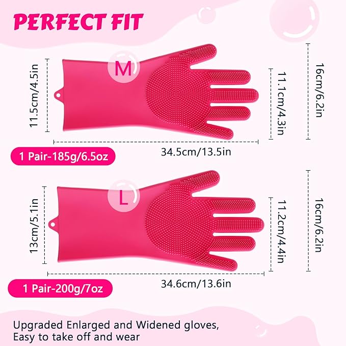 Pecute Pet Grooming Gloves - Heat Resistant Silicone Gloves with High-Density Teeth and Enhanced Five Finger Design for Bathing and Massaging Dogs and Cats (Pink)