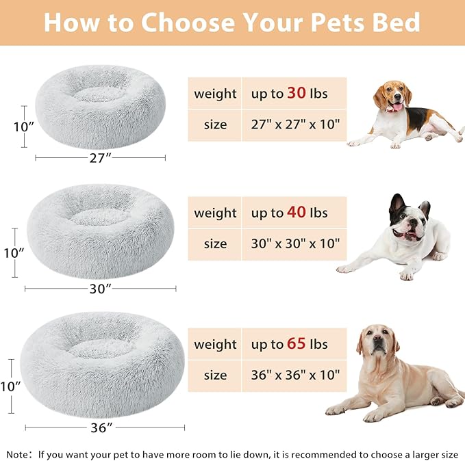 WNPETHOME Calming Dog Bed Cat Bed Donut, Faux Fur Pet Bed Self-Warming Donut Cuddler, Comfortable Round Plush Dog Beds