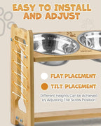 Elevated Dog Bowls, Adjustable Raised Dog Bowl Stand for Medium Large Size Dogs, Durable Bamboo Dogs Feeder with 2 Stainless Steel Bowls and Non-Slip Feet, Pet Food Bowl for Medium Large Sizes