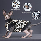 Idepet Cat Clothes Kitten Sweater Soft Kitten Shirt Cute Leopard Print Kitty Vest Pullover Pajamas Jumpsuit Cotton Apparel for Hairless Cats &Puppy (White,XL)