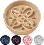 vancasso Ceramic Slow Feeder Dog Bowls, Puzzle Dog Food Bowls with Floral Maze, Anti -Slip Pet Food Dish for Large Breed, 3 Cups, Brown
