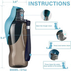 Portable Dog Water Bottle with Bowl, Leak Proof, Convenient for Walking, Hiking and Camping (Gray Blue, 27oz)