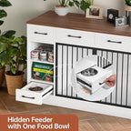 47.2" Dog Crate Furniture with Storage Drawers & Hidden Bowl, Wooden Indoor Kennel with Shelf & 2 Doors, Pet Cage for Small/Medium Dogs