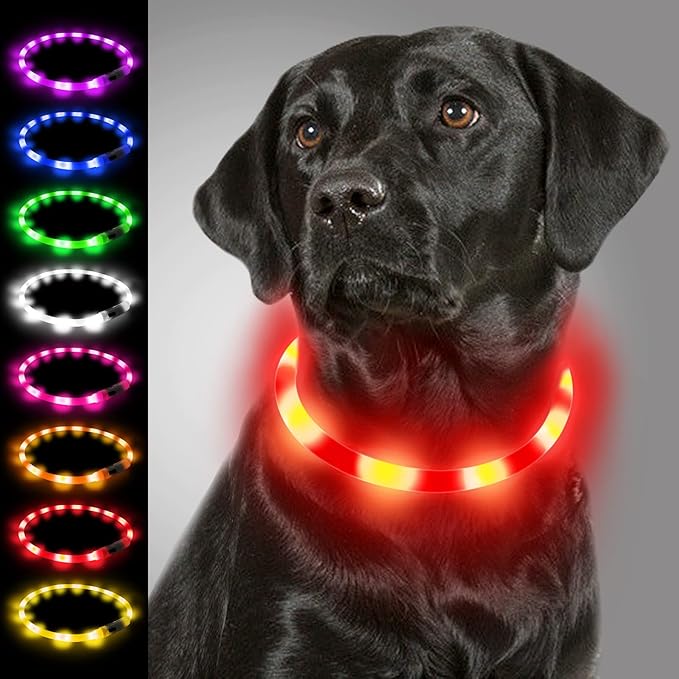 Joytale Light Up Dog Collar, Rechargeable Rainproof LED Collar for Night Walking Safety, Soft Silicone Glow in The Dark, Suitable for Small Medium Large Dogs, Red