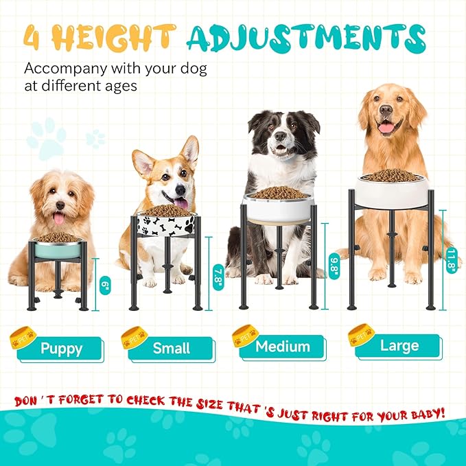 Adjustable Dog Bowls Elevated Stand, 4 Heights, Wide 6-10", Oppro Metal Raised Tall Single Dog Food Bowl Stands Holder, Upgrade Lifted Water Feeder with Tray for Medium Large Small Breed, Black