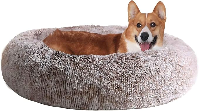 JOLLYVOGUE Dog & Cat Bed, Calming Anti-Anxiety Pet Bed for Small Dogs, Fluffy Donut Cushion for Small and Medium Pets (23")