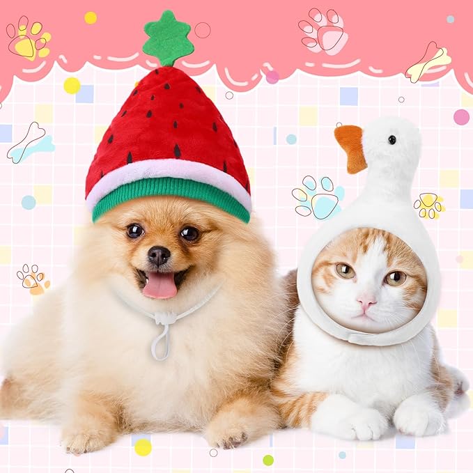 Weewooday 5 Pcs Cat Adorable Costume Pig Chick Goose Watermelon Taiyaki Fish Cat Hat for Pets and Small Dogs Kitten Puppy Party Costume Accessory Headwear