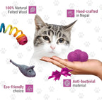 Dragonfly Creek Wool Cat Mat -Fair Trade and Eco Friendly Wool Cat Bed with Felted Wool Cat Toys- Multipurpose Cat Sleeping Bed for Playtime and Napping- Soft and Cozy Felt Cat Cushion