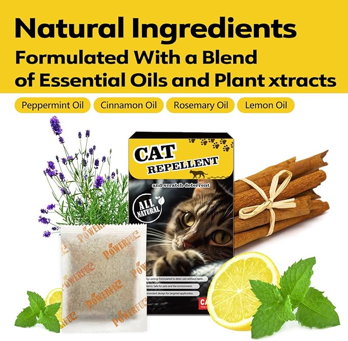 12 Pack Extra Strength Cat Repellent Pouches – Natural Cat Indoor Outdoor Odor Deterrent, Dual-Action Mint & Lemon Formula for Gardens, Furniture