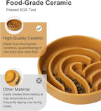 Ceramic Maze Dog Slow Feeder with Non-Slip Silicone Rim (& Bamboo Stand) – Heavy-Duty Stoneware Bowl with Puzzle Pattern for Bloating & Obesity Prevention (Raised-Orange-M)