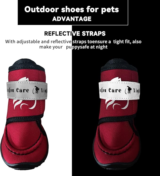 Dog Shoes for Small, Medium and Large Dogs - Waterproof for Rainy Days, Fit for Winter Snow and Hot Summer Roads, with Anti-Slip Soles for Indoor Hard Floors (Red, Size 4)