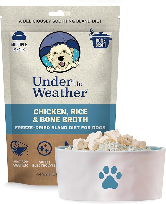 Under the Weather Bland Diet for Dogs | Easy to Digest for Sick Dogs |Always Be Ready| Contains Electrolytes - All Natural Freeze Dried 100% Human Grade Meats| 1 Pack- Chicken, Rice & Bone Broth - 6oz