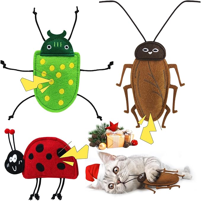 3 Pack Catnip Toy for Cats,Realistic Bug Cat Toys,Bell Sould Kitten Bite Kicker Toys, Interactive Kitty Toys for Christmas Cats Gift