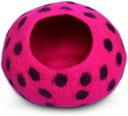 Woolygon Premium Felt Cat Cave Bed - Polka Dot Series - Wool Kitty Beds Handcrafted Kitten Caves Bed for Indoor Cats - Eco-Friendly Merino Wool, Foldable Cat Hideaway Cat Houses (Pink/Black Dots)