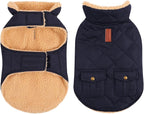 Queenmore Warm Puffer Dog Jacket, Quilting Winter Coat Ultra Thick Plush Lining with Storage Pockets (Dark Navy, X-Small)