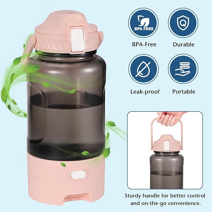 50oz Dog Water Bottle with Handle - Portable Pet & Human Water Dispenser for Hiking, Camping, Travel - Leakproof, BPA-Free, Outdoor Puppy Essential for Walking, Park, Beach (Pink)