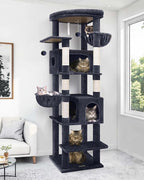 Globlazer Heavy Duty Cat Tree, 74in Sturdy Cat Tower for Large Cats Adult, Big Cat Tree with 5 Sisal Scratching Posts, 2 Padded Condos, 2 Dual-Ear Hanging Baskets, Enlarged Top Perch, S74, Dark Grey