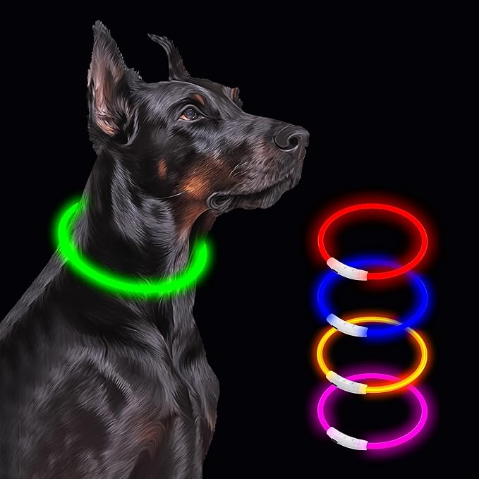 Led Light Up Dog Collar Rechargeable Waterproof, Glow in Dark Dog Collar, TPU Cuttable Lighted Dog Collars for Night Walking Charging USB, Safety for Small Medium Large Dogs Green