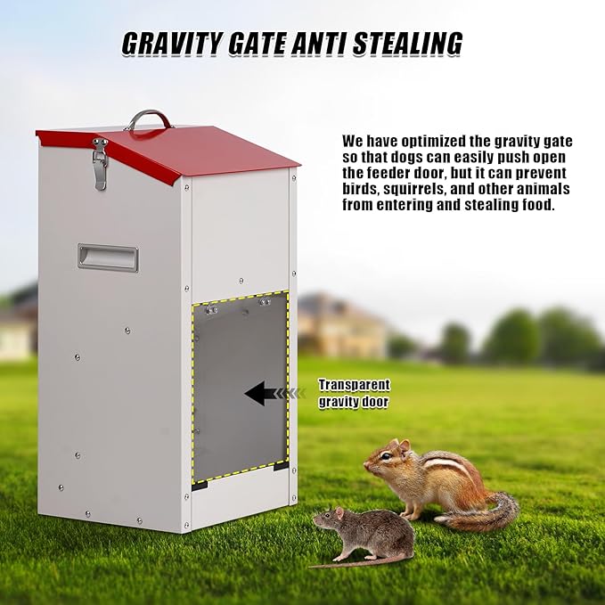 Galvanized Automatic Dog Feeder Large Breed Dog Food Dispenser for Large Dogs, 25lbs Outdoor Pets Feeder Gravity Food Feeder, US Patent Pending