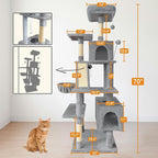 70" Cat Tree Tower for Indoor Cats, Multi-Level Cat Tower Condo with Sisal Scratching Post (Light Gray)