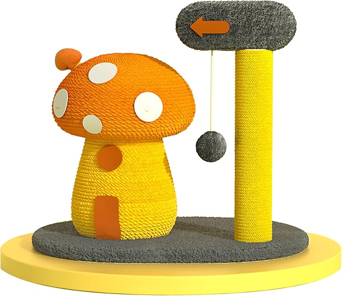 Cat Tree Tower,Cat Scratching Post, Mushroom Tall Cat Scratcher Featuring with Natural Sisal Scratching Poles and Interactive Toy Ball for Kittens and Small Cats Pet Play House