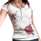 Women Y2K Graphic T-Shirts Summer Short Sleeve Punk Gothic Tee Tops Vintage 90s Aesthetic Emo Clothes Streetwear