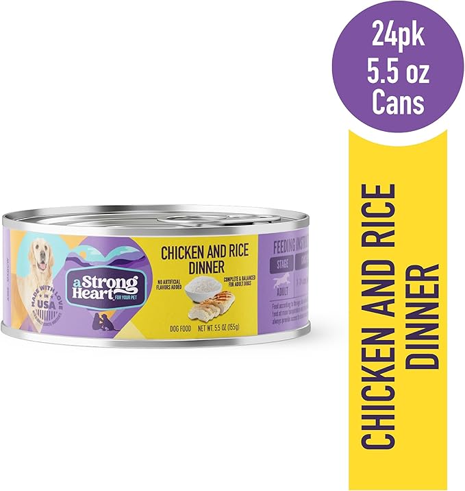 A Strong Heart Wet Dog Food, Chicken and Rice Dinner - 5.5 oz Cans (Pack of 24), Made in The USA with Real Chicken