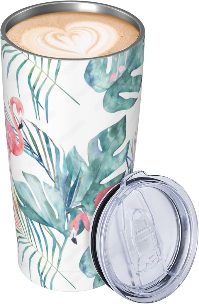 Flamingo Tumbler with Lid and Straw, 20 Oz Stainless Cup Steel Insulated Water Bottle Travel Coffee Mug, Flamingo Gifts for Women