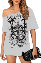 SOLY HUX Women's Off The Shoulder Tops Graphic Tees Y2k Vintage Gothic Oversized T Shirts Streetwear