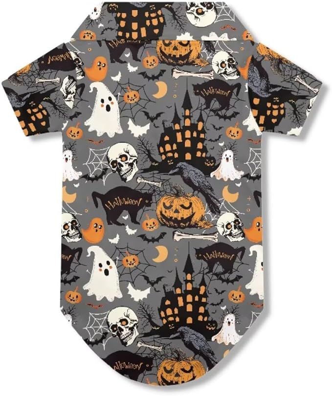 Ghost Skull Dog Shirt for Small Dogs Boys Cute Puppy Outfit Pet Halloween Shirts for Cats & Dogs, Spring Summer Breathable Cat Princess Shirt for Holiday Birthday Party Costume Clothing