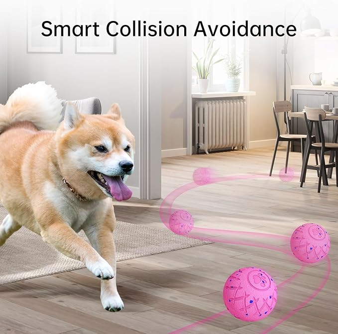 Smart Interactive Dog Toy, Automatic Moving, Bouncing and Stimulation, Silent Foam Material, IP54 Waterproof Rating, Active Rolling,Dog Ball for Medium and Large Dogs,Dog Birthday (Pink)