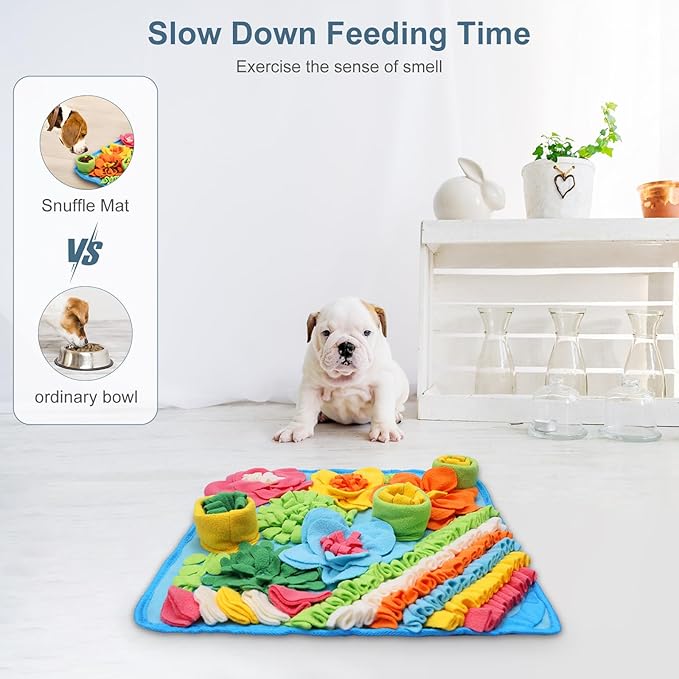 Snuffle Mat for Dogs Cats Rabbits, Pet Treats Feeding Mat, 15.4 x 15.4 inch for Small & Medium, Felt Wool Dog Sniff Mats for Slow Feed, Rabbit Foraging Mats, Relieve Anxiety, with Anti-Slip Bottom