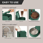 Gardner Pet Automatic Gravity Pet Feeder, 0.8 Gallons*2 Dog Feeder and Water Dispenser Set 100% BPA-Free, 2-in-1 Gravity Feeder with Stainless Steel Bowl for Dogs, Cats, Rabbits, Puppies (Green)