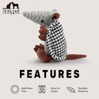 Hollypet Plush Dog Squeaky Toy Stuffed Armadillo Animal Pet Puppy Chew Toys with Clean Teeth for Small Medium Large All Breed Sizes Dogs, Black and White,8 in