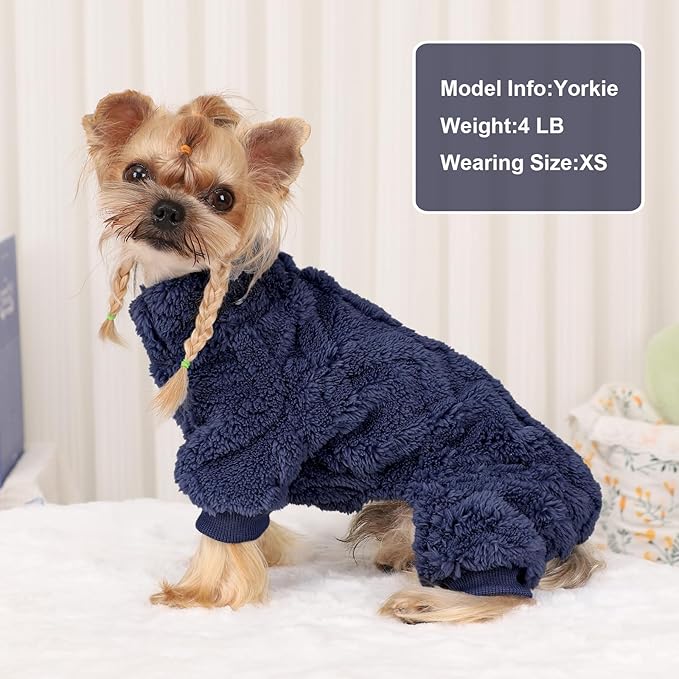 Dog Pajamas Small Sized Dog,Pajamas for Dogs, Winter Chihuahua Yorkie Teacup Cat Sweater Clothes Outfits,Soft Cold Weather Pet Coat Warm Fleece Puppy Pjs (M, Dark Blue)
