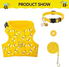 BINGPET Cat Harness with Leash and Collar for Walking - Escape Proof with 59 Inches Leash - Adjustable Soft Vest Harnesses for Medium Large Cats Bee