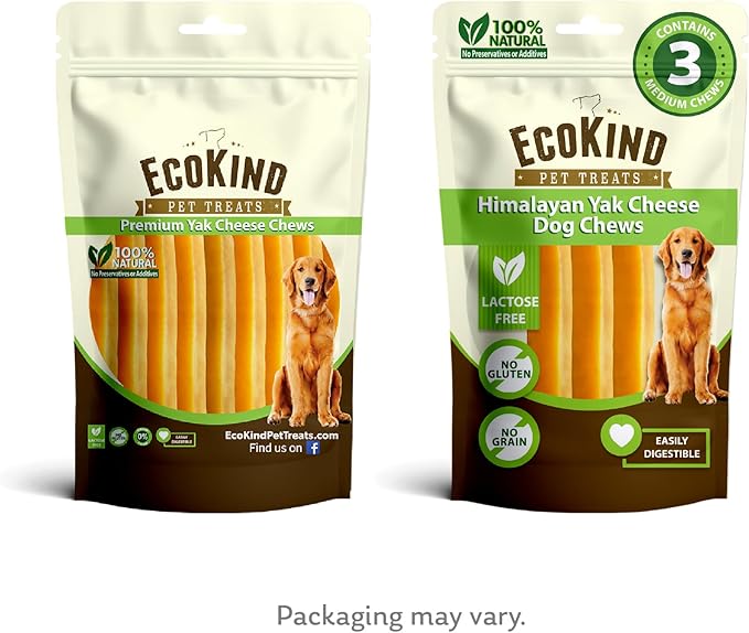 EcoKind Pet Treats Gold Himalayan Yak Cheese Medium Dog Chew | Great Treats for Dogs, Indoors & Outdoor Use - 3 Medium Chews