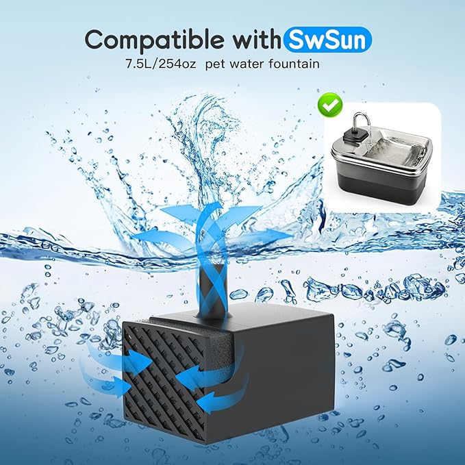 Dog Water Fountain Pump Replacement, Water Pump for SwSun 7.5L/254oz Pet Water Fountain, Super Quiet Pump for Dog Water Bowl Dispenser